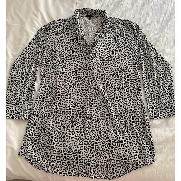 Black & White Other - Leopard Print Pajama Dress Sleep Shirt Black White Collar Long Sleeve